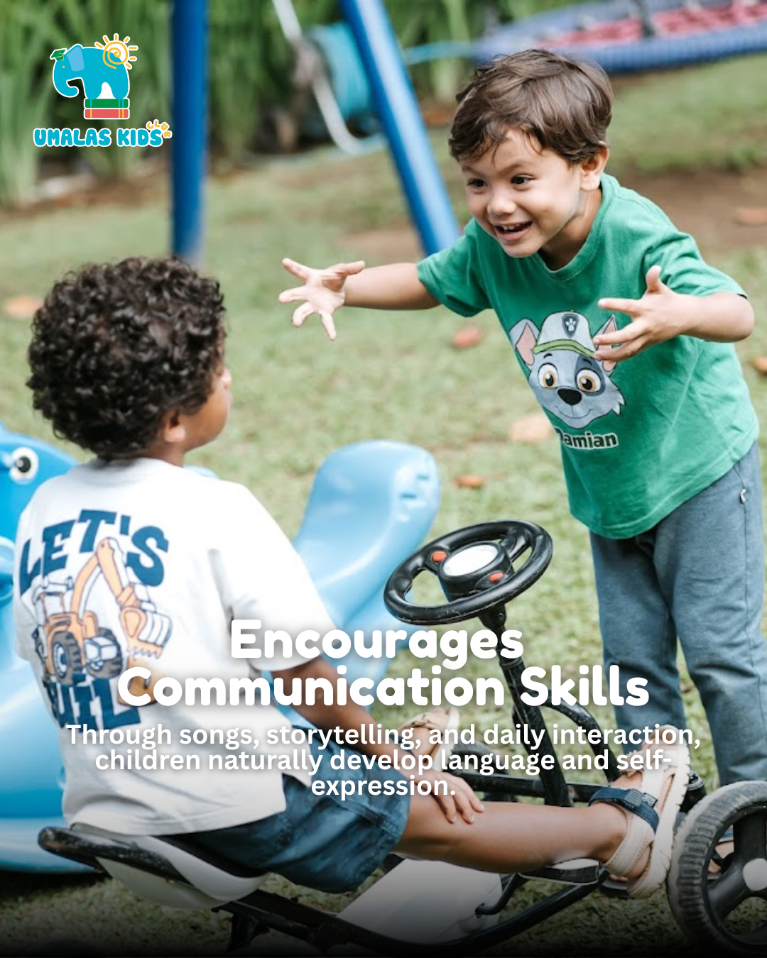 Children developing communication skills through play at preschool in Bali