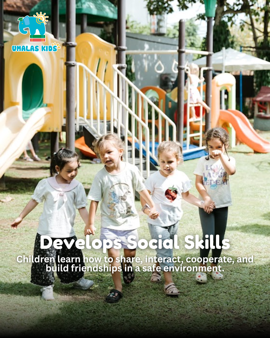 Children developing social skills during outdoor play at preschool